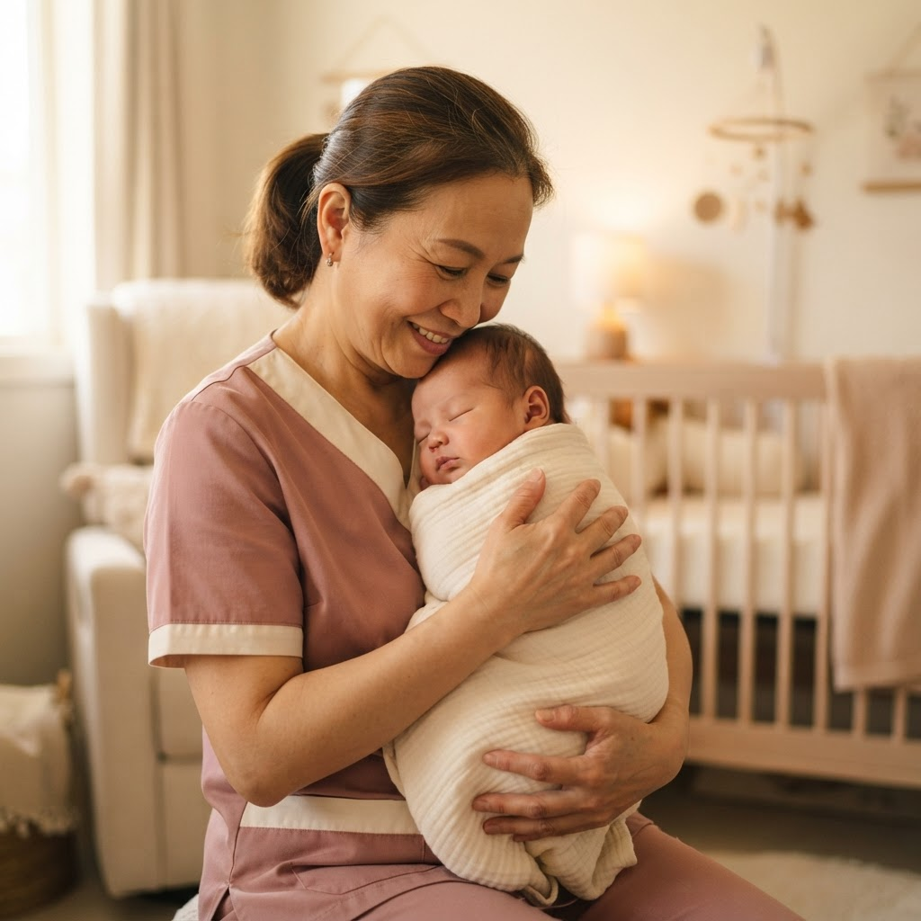 專業月子護士溫柔照顧初生嬰兒